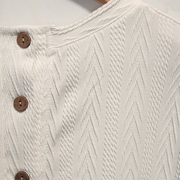 Button-Back Casual Blouse Women's S White Short Sleeve Raised Texture Crew Neck - Picture 4 of 9